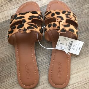 New JCrew calf hair slides